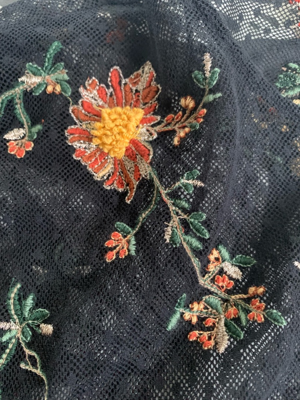 Maeve x Anthropologie Black Cadiz Sheer Blouse with Orange Floral Embroidery - Picture 9 of 11